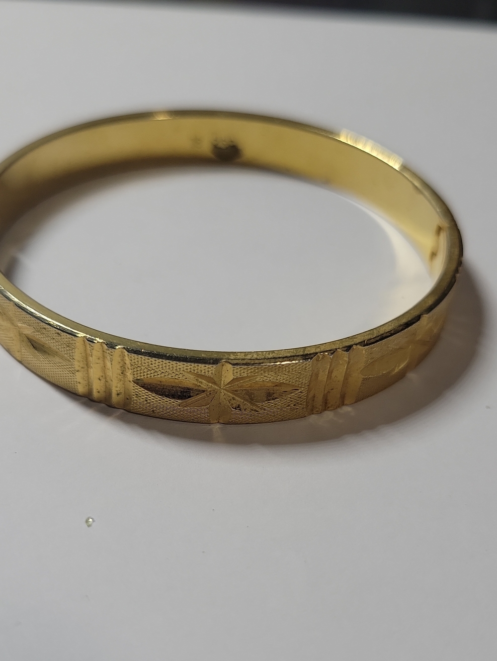 Gold Tone Engraved Floral Bangle Bracelet - Women's Jewelry